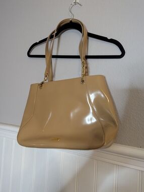 Y2K Vintage Guess Beige Patent Tote Shoulder Bag